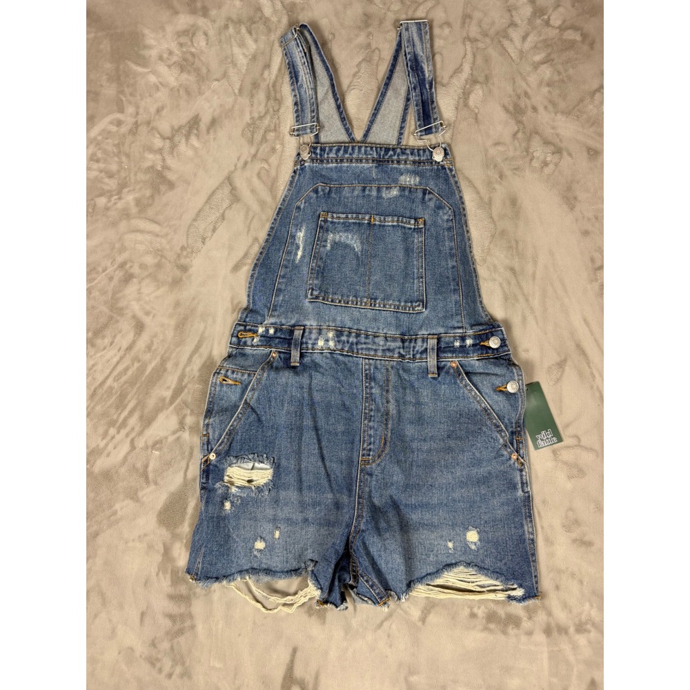 Wild Fable Distressed Denim Shortalls Medium Wash Raw Hem Size M NWT